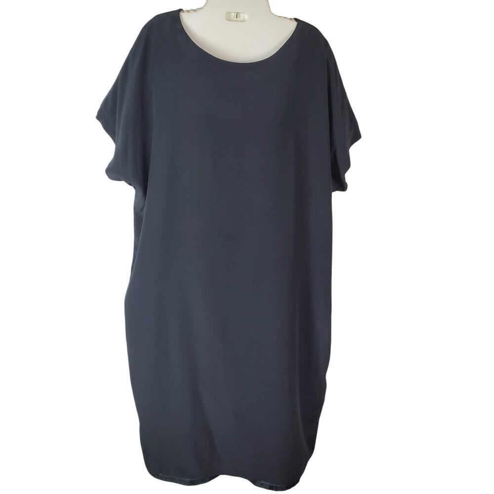 Vintage Spenser Jeremy Silk Black Dress Size 16W Lagenlook Minimalist Staple